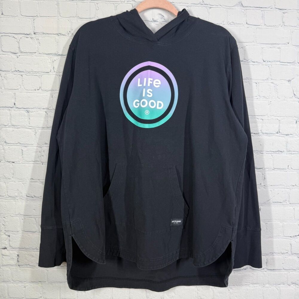 Life Is Good Relaxed Fit Hoodie Sweater Women Plus Size XXL Black Sweatshirt
